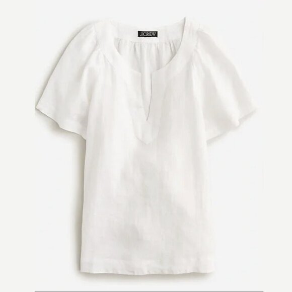 J. Crew Tops - J. CREW Short Flutter Sleeve 100% Linen V-Neck Top in White, size S
